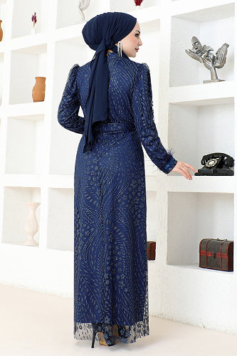 moda selvim Simli Kalem Tül Abiye YGS6569-M Laci - Thumbnail