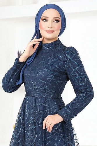 moda selvim Simli Tesettür Abiye YGS6421-M Laci - Thumbnail