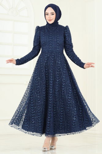moda selvim Simli Tül Tesettür Abiye 5688EDF311 Laci - Thumbnail