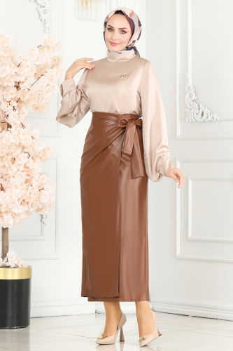 moda selvim SKIRT 105MSM187 Tan - Thumbnail