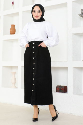 moda selvim Skirt FLR213 Black - Thumbnail