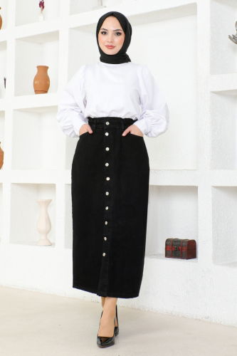 moda selvim Skirt FLR213 Black - Thumbnail