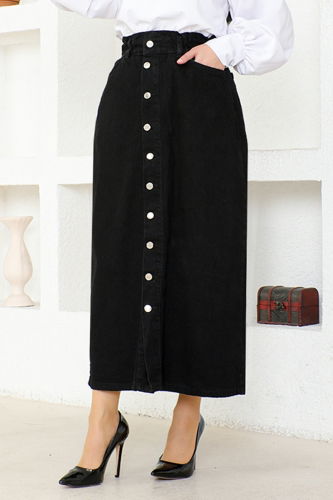 moda selvim Skirt FLR213 Black - Thumbnail