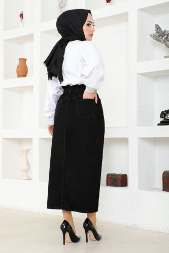 moda selvim Skirt FLR213 Black - Thumbnail