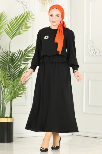 moda selvim Skirt Suit with Elastic Waist 145MP806 Black - Thumbnail