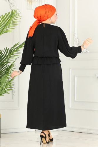 moda selvim Skirt Suit with Elastic Waist 145MP806 Black - Thumbnail