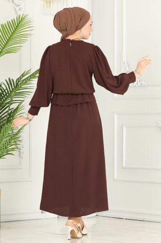 moda selvim Skirt Suit with Elastic Waist 145MP806 Brown - Thumbnail