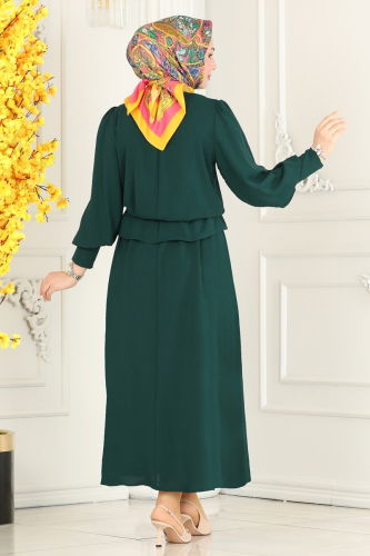 moda selvim Skirt Suit with Elastic Waist 145MP806 Emerald - Thumbnail