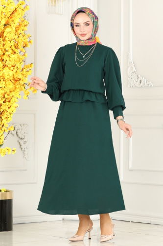 moda selvim Skirt Suit with Elastic Waist 145MP806 Emerald - Thumbnail