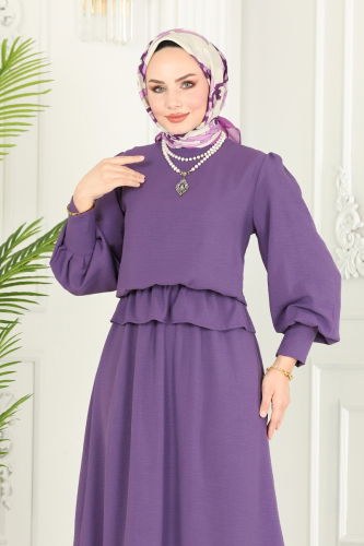 moda selvim Skirt Suit with Elastic Waist 145MP806 Lilac - Thumbnail