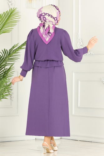 moda selvim Skirt Suit with Elastic Waist 145MP806 Lilac - Thumbnail