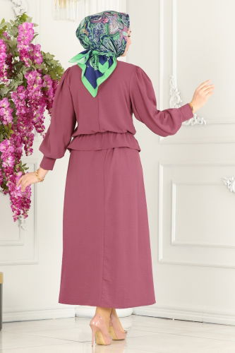 moda selvim Skirt Suit with Elastic Waist 145MP806 Rose Dried - Thumbnail