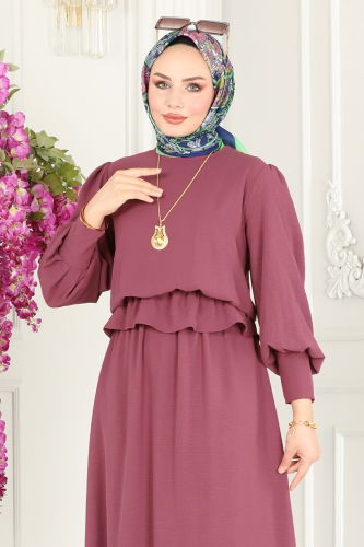 moda selvim Skirt Suit with Elastic Waist 145MP806 Rose Dried - Thumbnail