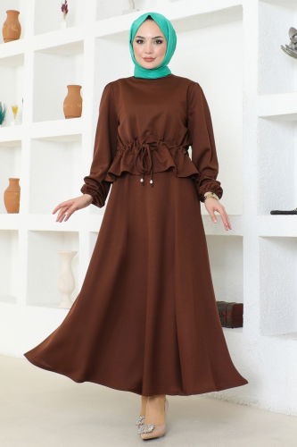 moda selvim Skirt Suit with Tie Waist 8079UKB139 Brown - Thumbnail