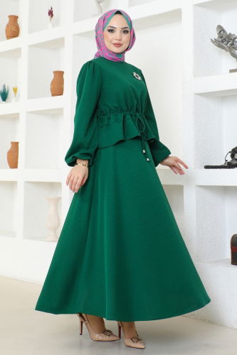 moda selvim Skirt Suit with Tie Waist 8079UKB139 Emerald - Thumbnail