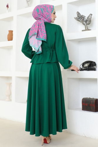 moda selvim Skirt Suit with Tie Waist 8079UKB139 Emerald - Thumbnail