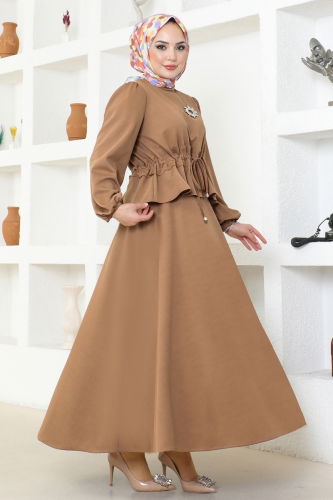 moda selvim Skirt Suit with Tie Waist 8079UKB139 Latte - Thumbnail