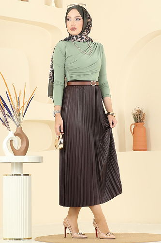 moda selvim Skirts 030OZT1013 Brown - Thumbnail