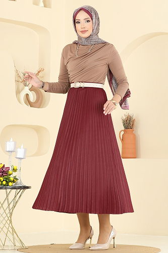 moda selvim التنانير خمري 030OZT1013 - Thumbnail