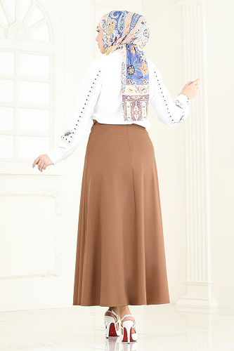 moda selvim Skirts 100HBS856 Tan - Thumbnail