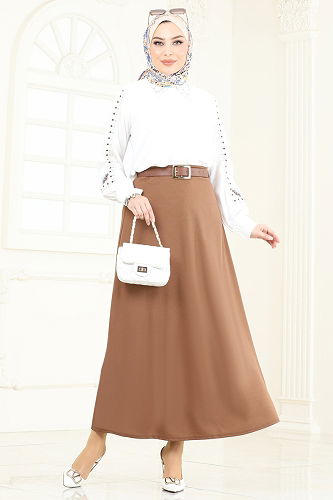 moda selvim Skirts 100HBS856 Tan - Thumbnail