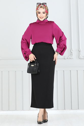 moda selvim Skirts 101HBS856 Black - Thumbnail