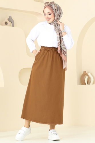 moda selvim Skirts 110PGS1067 Tan - Thumbnail