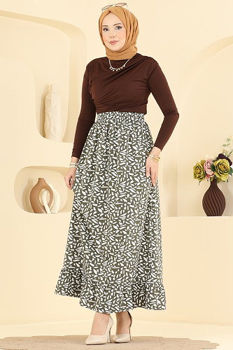 moda selvim Skirts 130NZRK1200 Khaki - Thumbnail