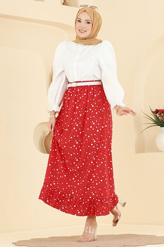 moda selvim Skirts 131NZRK1200 Red - Thumbnail