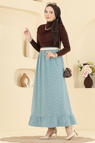 moda selvim التنانير أخضر باهت 134NZRK1200 - Thumbnail