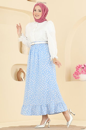 moda selvim Skirts 135NZRK1200 Baby Blue - Thumbnail