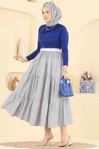 moda selvim التنانير رمادي 140NZRK1200 - Thumbnail