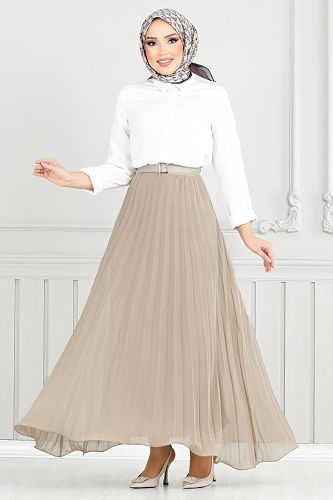 moda selvim التنانير بيج 16202BSK984-M - Thumbnail