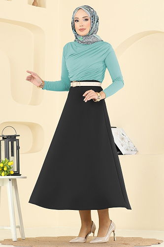 moda selvim Skirts 2060TEG847 Black - Thumbnail