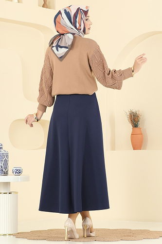 moda selvim Skirts 2060TEG847 Navy Blue - Thumbnail