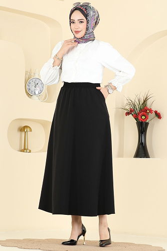 moda selvim التنانير أسود 213BRZ597 - Thumbnail