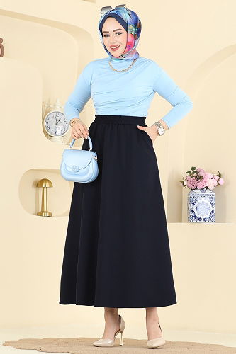 moda selvim التنانير كحلي 213BRZ597 - Thumbnail