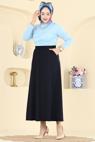 moda selvim التنانير كحلي 213BRZ597 - Thumbnail