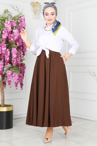 moda selvim Skirts 3005KTR750 Brown - Thumbnail