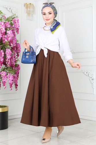 moda selvim Skirts 3005KTR750 Brown - Thumbnail