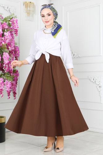 moda selvim Skirts 3005KTR750 Brown - Thumbnail