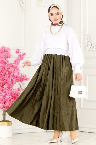 moda selvim Skirts 3019BLU797 Khaki - Thumbnail