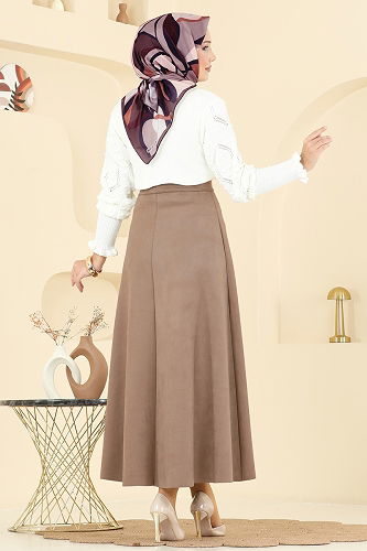 moda selvim Skirts 3228HBS856 Latte - Thumbnail