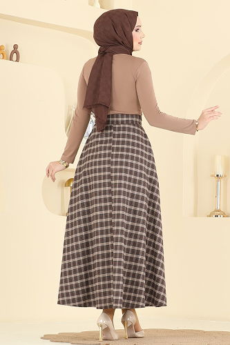 moda selvim التنانير المخطط 3 بني فاتح & بني 3267HBS856 - Thumbnail