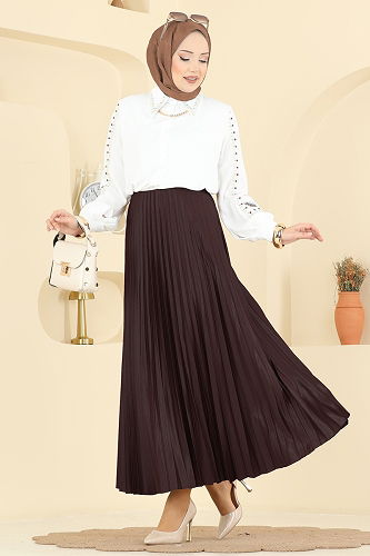 moda selvim التنانير بني غامق 4537BRZ597 - Thumbnail