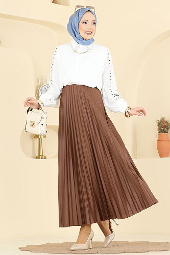 moda selvim Skirts 4537BRZ597 Brown - Thumbnail