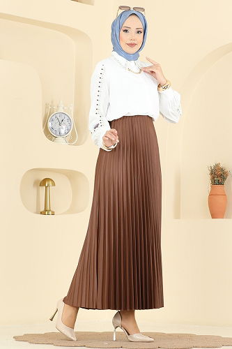 moda selvim Skirts 4537BRZ597 Brown - Thumbnail