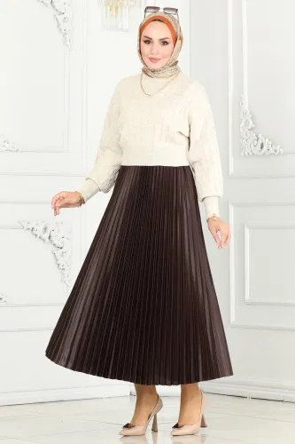 moda selvim Skirts 460MP806 Brown - Thumbnail