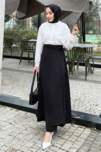 moda selvim Skirts 4697ALGK1170 Black - Thumbnail