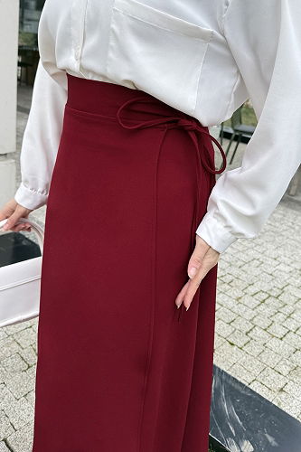 moda selvim Skirts 4697ALGK1170 Burgundy - Thumbnail